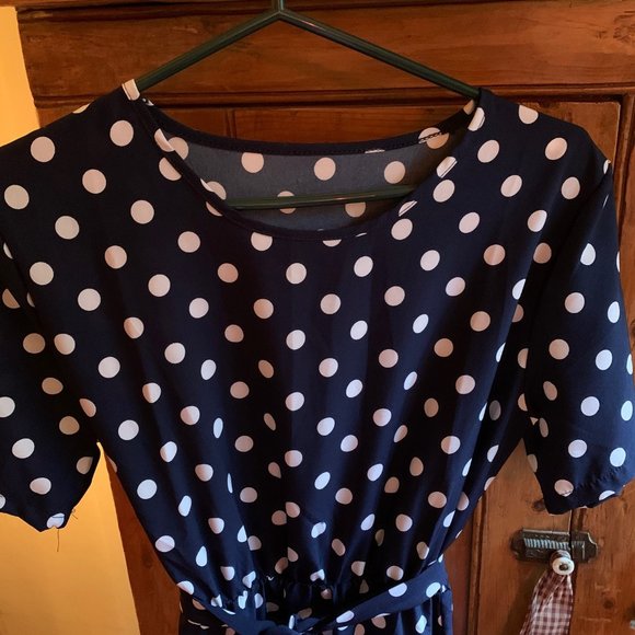 Dress. Polka dots, Marine and white, Size 8. - Picture 2 of 7
